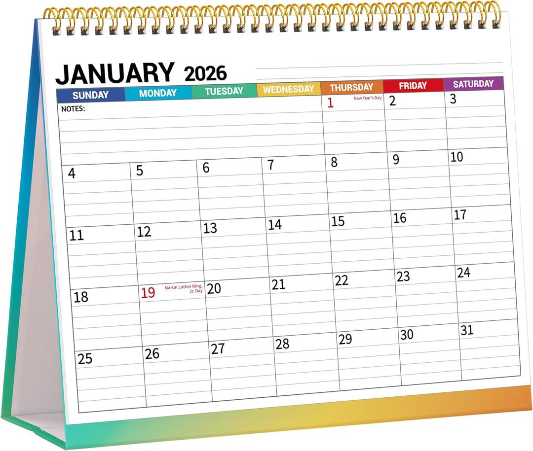 6 x Desk Calendar 2026, Desktop Calendar 2026 Standing flip, 8.5 x 11, Jan 2026 - Dec 2026, Stand Up Calendar with Memo Pages, Large Ruled Blocks, Holidays, Thick Paper, Great for Home, School, Office
