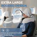 Travel Neck Pillow with 100% Light-Blocking Hood Ergonomic Memory Foam Support Pillow for Airplane, Long Flights, Road Trips, Office and Car, Full Head and Neck Support with Skin-Friendly Cover