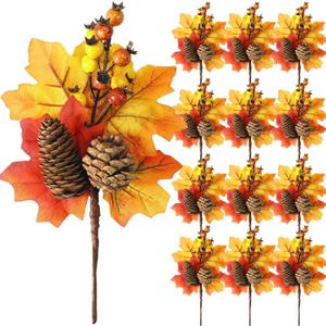 12 Pack Fall Stems Artificial Berry Picks Fall Picks with Maple Leaves Pine Cone Branches Decorations for Harvest Autumn Thanksgiving Day Flower Arrangements Wreaths Indoor Outdoor Home Decor (8.66 Inch)