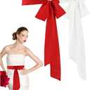 2 Pcs Women Dress Belt Chiffon Sash Waist for Wedding Bridal Sash for Special Occasion 3'' Wide Double Side (White+red)