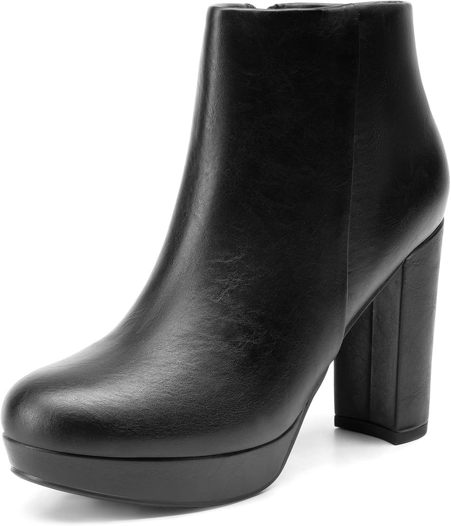 DREAM PAIRS Women's Stomp High Heel Ankle Boots (8, Black/Pu)
