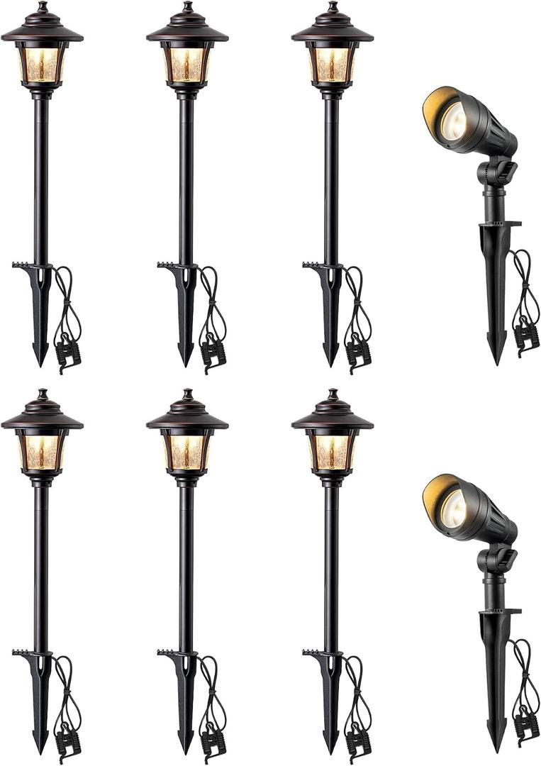 EDISHINE 8 Pack Low Voltage Landscape Lights Kit, 3W 120LM LED Pathway Lights & 3.2W 240LM Spotlights, 12V Outdoor Landscape Lighting with Connectors, Aluminum Landscape Light for Yard Path, Garden