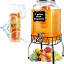2 Gallon Glass Beverage Dispenser Jars, Ice Juice Dispenser with Stainless Steel Faucet and Metal Stand for Parties & Wedding (1 Pack Jar)