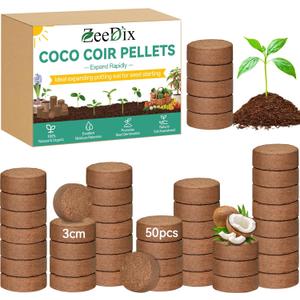 ZeeDix 50 Pcs 30mm Organic Coco Coir Pellets for Seed Starter, Compressed Coconut Coir Potting Soil for Planting, Garden Soil for Indoor Outdoor Plants Bonsai Herbs Flowers Vegetables