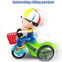 Cartoon Stunt Tricycle Toy, Kids Simulation Tricycle Toy Music Light Electric Three Wheeled Boy Girl Toy for Kids (As Show)