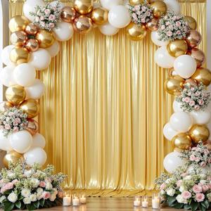 10ftx12ft Shimmer Gold Backdrop Curtain for Parties, Wrinkle Free Thick Sequin Backdrop Drapes, 2 Panels 5x12ft Shimmer Photo Back Drop Cloth for Wedding Birthday Photography Background