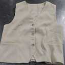 GORGLITTER Women's Button Down Linen Vest Sleevless V Neck Dressy Suit Vests Blazer (Large, White)