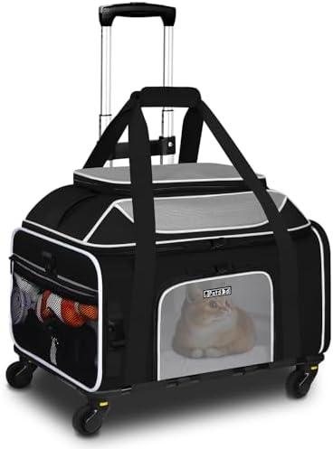 Petskd Top-Expandable Pet Carrier with Wheels 19x13x9 Inches Southwest Allegiant Airlines Approved, Soft-Sided Carrier for Small Dog Under 12 lbs and Large Cat Under 15 lbs(Black)