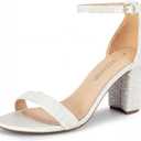 DREAM PAIRS Women's Chunky Block Heel Sandals, Open Toe Ankle Strap Dress Shoes, Comfortable Wedding Guest Heels for Party, Prom and Formal Events,Size 11,White-Pearl,CHUNK, Wasused, Size 11