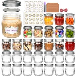 8 oz Mason Jars with Lids,30 Pcs Small Glass Jars with Lids,Stylish Striped Design Canning Jar for Food Freshness, Multipurpose for Jam, Candy, DIY, Honey, Pickles, Spice,Home Storage and Gifting
