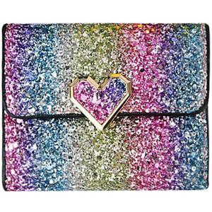 Metal Sequins Small Wallet PU Leather Patchwork Hasp for Women Girls (Heart)