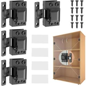 Glass Cabinet Door Hinges, 304 Stainless Steel, Hydraulic Soft Close, Magnetic Latch,Door Hinge for 4-9mm Thickness, Durable (4PCS-Glass Door Hinges-Black)