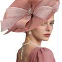 Kgromfy Women's Wide Brim Fascinator Hat Tea Party Headband Large Vintage Church Hat Lady Headwear for Derby Wedding Cocktail