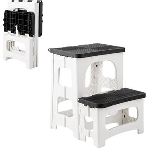 Folding 2-Step Stool, 8" 17" Non-Slip Collapsible Stools, Bedside Stepstools, Hold up to 300 lbs, Portable Footstool for Kitchen Home Toilet Bedroom Office RV (Panda)