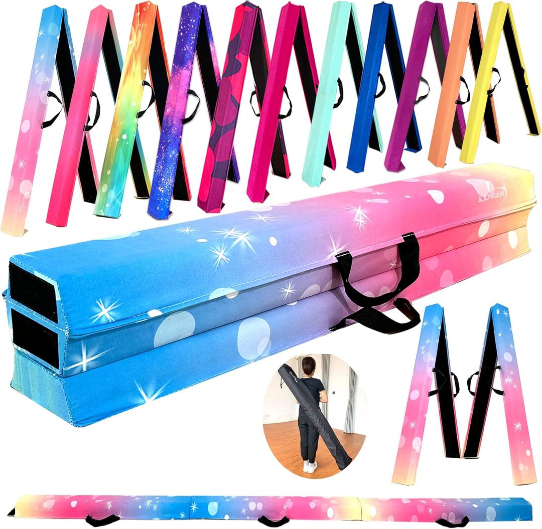 Marfula 6 FT / 8 FT / 9 FT Folding Gymnastics Beam Foam Balance Floor Beam | Extra Firm Foam Balance Beam with Suede Cover,Anti slip Bottom with Carry Bag,Fold Gymnastic Equipment For Kids Home Club Use
