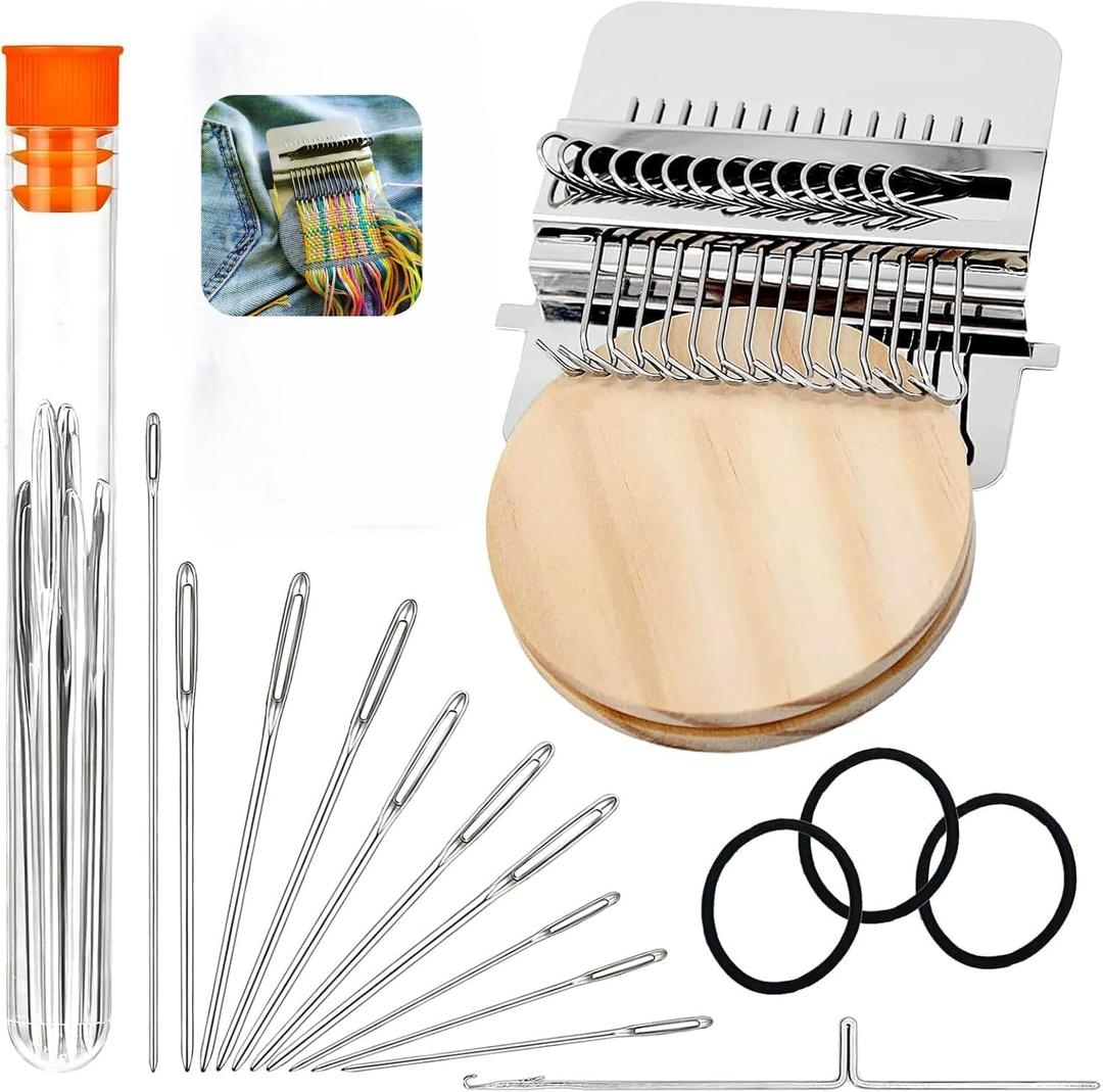 Kjsdsss Knit Patch Kit PatchMaker 2.0, Loom Knitting Kit for Beginners, Knits Patchs Mending Kits Mini Looms, Worn Spots, Holes, and Stubborn Stains Into Beautiful (14 Hooks)