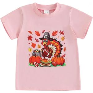Kids Toddler Little Boys Girls Thanksgiving Shirt Short Sleeve Pumpkin Turkey Goose Football T-Shirt Top (5-6 Years)