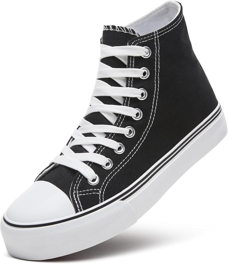 ZGR Womens High Top Canvas Sneakers,Lace up Canvas Shoes,Casual Tennis Walking Shoes(Black.US6.5)