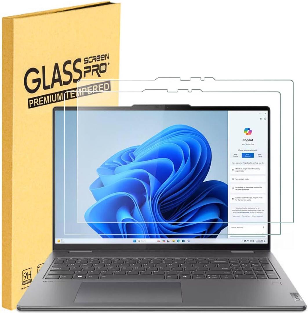 2 Pack Tempered Glass Screen Protector for Lenovo IdeaPad 5/ 5i 2-in-1 (16″, Gen 10 16AKP10 16IAL10) 16 inch Laptop 9H Scratch Resistant Anti-Shatter Film Anti-Fingerprint