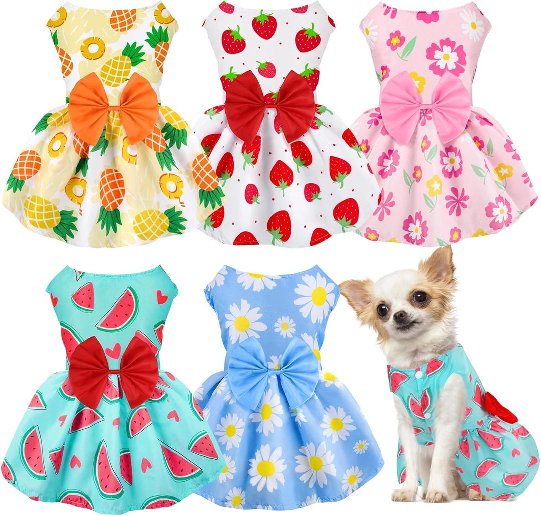 5 Pack Girl Dog Clothes Floral Summer Puppy Princess Bowknot Dog Dresses for Small Dogs Girl Clothes Cute Outfits for Boys Girls Pets Cats Dogs (X-Small, Floral Summer)