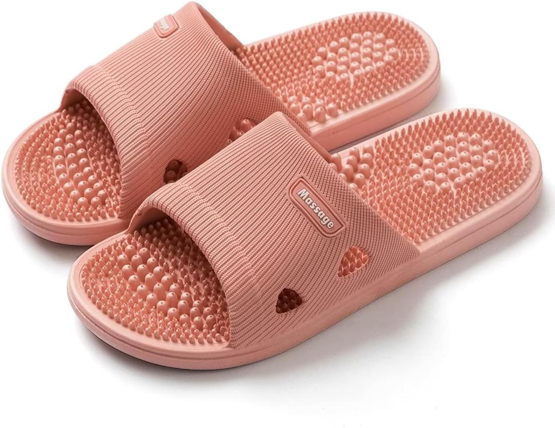 Acupressure Massage Slippers for Plantar Fasciitis for Women Acupuncture Slippers Arthritis Neuropathy Pain Relief Non-Slip Massage Sandals Womens Stress Relief Gifts for Bath (US Women 6.5-7, Pink)