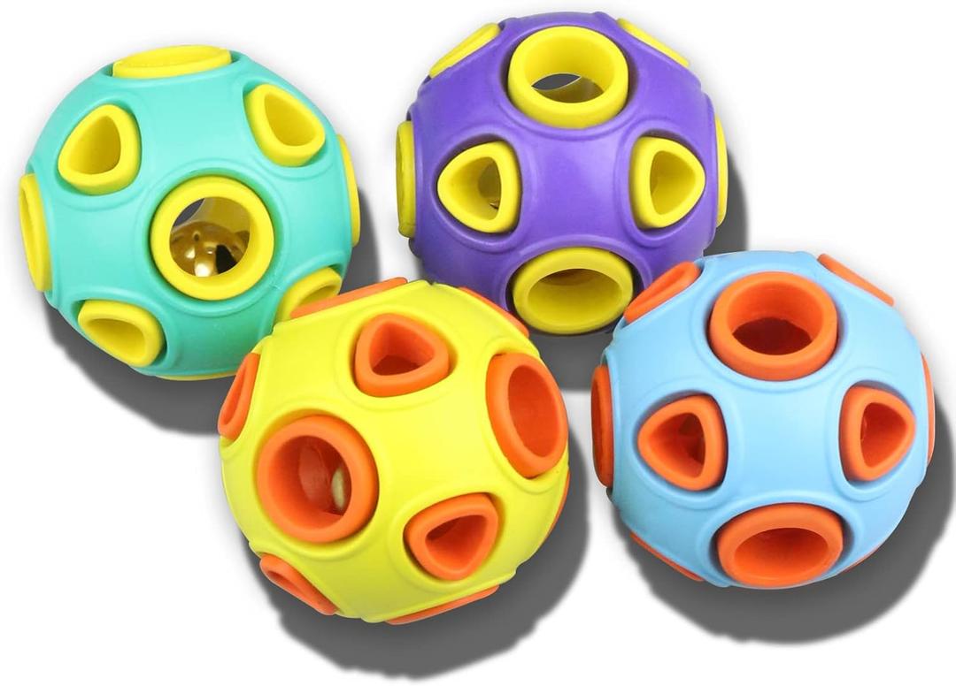 SCHITEC Dog Balls with Bell Sound, [4 Pack] Rubber Bouncy Fetch Ball for Puppies Small Dogs, 2 Interactive Pet Chew Toys (Small 2")
