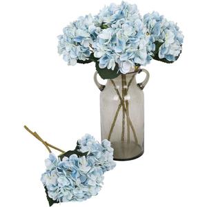 Kisflower Blue Hydrangea Artificial Flowers 6pcs Faux Hydrangea Flowers, Fake Flowers for Table Centerpiece, Blue Silk Hydrangea Flowers with Stems for Home Wedding Party Decor