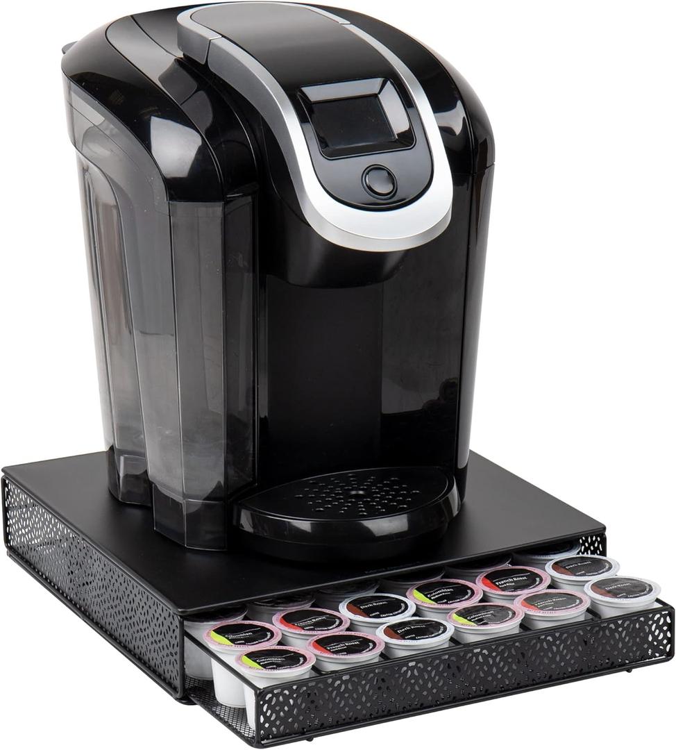 Mind Reader Single Serve Coffee Pod Drawer, 36 Pod Capacity, Countertop Organizer, Metal, 12.75" L x 13" W x 3" H, Black