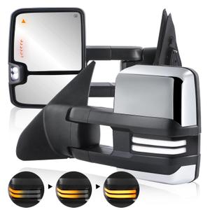 Chrome Pair Power Heated Towing Mirrors Compatible with 2007-2021 Toyota Tundra/2008-2021 Toyota Sequoia w/Sequential Turn light,White Running Light, Blind Spot Monitoring