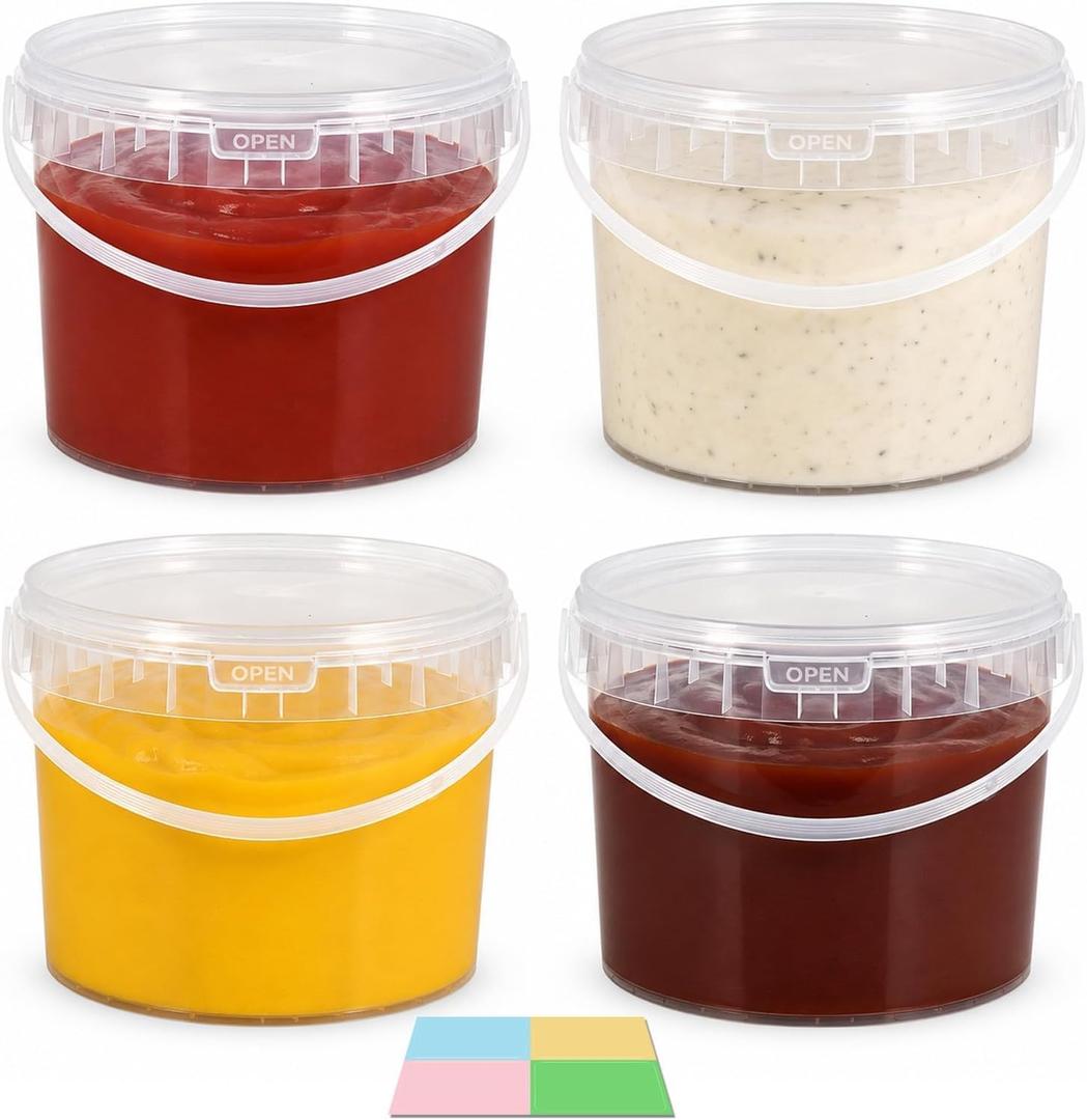 4 Pack 1.6 Gallon Plastic Bucket with Lid, Round Food Grade Large Storage Container for Water, Paint, Ice & Daily Use