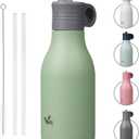 12Oz Stainless Steel Water Bottle with Straw, Insulated Metal Travel Water Bottle, Reusable and Leak Proof, BPA Free, Double Wall Design, Macaron Green