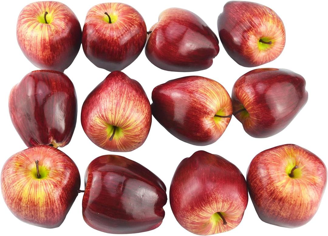 Artificial Lifelike Fake Dark Red Apple Simulation Red Delicious Apples Set Fake Fruit for Home House Kitchen Wedding Party Decoration Photography - Set of 12