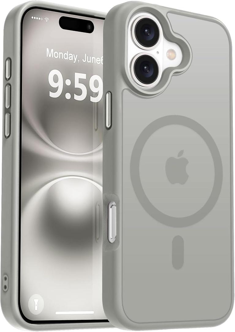 MOCCA Strong Magnetic for iPhone 16 Case, [Compatible with Magsafe][16FT Mil-Grade Drop Protection] Slim Thin Translucent Matte Protective Cover Case for iPhone 16 Phone Case 6.1", Titanium Gray