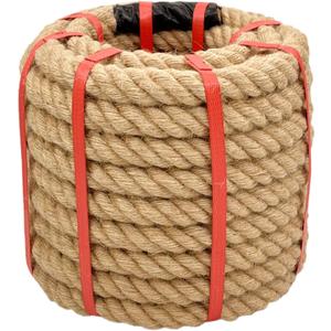 1 Inch x 50 Ft Hemp Rope - Heavy Duty 4 Strand Twisted Twine for Crafts, Nautical Decor, Tug of War, Landscaping, Gardening & Railing (900 lbs Break Strength, Natural Brown)