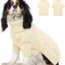 Queenmore Small Dog Sweater, Dog Christmas Sweater, Warm Soft Sweaters for Dogs Girl Boy, Knit Winter Coat for Small Medium Large Dog (White, S) (Small, White)
