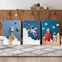 3 Pcs Space Nursery Canvas Wall Art Whimsical Outer Space Astronauts Rocket Kid Painting Pictures Wall Decor Poster Print Artwork for Boys Room Kids Room Decoration Unframed