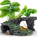 GOZILLA Turtle Basking Platform Kit, Reptile Habitat Hideout, Decorative Resin for Aquarium & Terrarium, Including Artificial Plant*2.(Black-M-Kit)