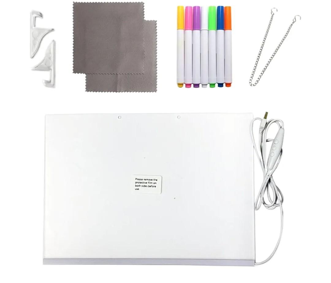 LED Drawing Board, Writeable Light | Painting Board with 7 Colours Pens for Office Teaching Family Children