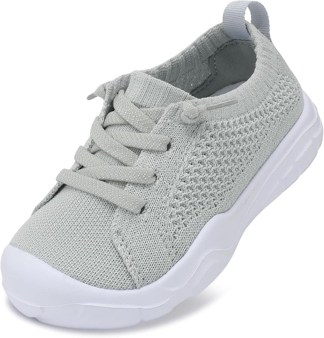 LeIsfIt Toddler Shoes Boys Girls Wide Toe Box Breathable Slip-On Sneakers Kids Lightweight Barefoot Feel Shoes for Everyday Play, Light Grey Size 6