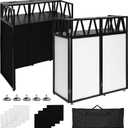 Two-Tier Portable DJ Booth Table, 42"L x 20"W Dual-Layer Heavy Duty Portable DJ Booth Stand with White & Black Scrim, Adjustable DJ Facade, Ideal for Parties, Stage Weddings And Bars（Double-Decker）