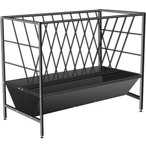 Pasture Hay Feeder 69 Gallon, Livestock 2 in 1 Hay and Grain Feeder, Heavy-Duty Galvanized Metal Goat Feeder with 2 Trays, Pasture Feeder for Goat, Sheep, Foal, Sheep