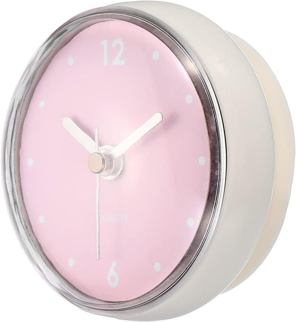 PATIKIL Waterproof Bathroom Clock, Battery Operated Silent Mini Wall Clocks with White Suction Cup for Shower Kitchen Home Decoration, Pink
