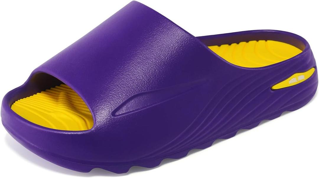 Women's Recovery Sandals - Orthopedic Arch Support for Plantar Fasciitis Relief, Reduces Foot Stress, Comfortable Open Toe Sport Slides, Fit for Home, Outdoor & Post-Workout Walking (5-5.5, Purple Yellow)