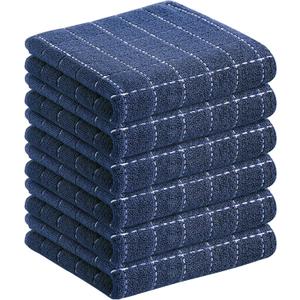 Homaxy 100% Cotton Terry Kitchen Towels(Navy Blue, 13 x 28 inches), Checkered Designed, Soft and Super Absorbent Dish Towels, 6 Pack
