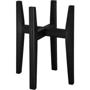 Plant Stand, Adjustable Indoor Mid Century Wood Flower Pot Holder, Fits 6-12 Inch Pots (Chamfered Black)