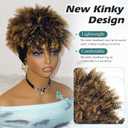 Afro Headband Wig Kinky Curly Headband Wig with Bangs Blonde Head-Wrap Wigs 2 in 1 Ombre Afro Puff Wig With Bangs for Women Synthetic Half Wigs (Heibu-Omber Blonde)