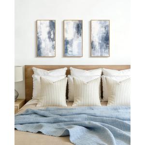 KUVIOKE Abstract Wall Art Blue Gray White Minimalist Painting Modern Decor Bedroom Living Room Ready to Hang 8x16in3pcs Natural Framed