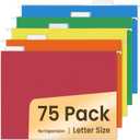 SUNEE Hanging File Folders, Assorted Colors - 75 Pack, Colored File Folders Letter Size with 1/5-Cut Tabs, Ideal for Organizing Home and Office Documents