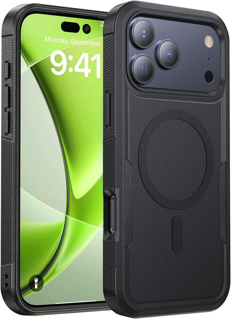Heavy Duty Case for iPhone 17 Pro [Fit for MagSafe] Military-Grade Shockproof Protection Rugged Phone Case, Anti-Fingerprint Cover for i Phone 17 Pro 6.3", Black