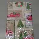Newbridge Yuletide Christmas Tree Farm Red Barn Truck Vinyl Flannel Back Tablecloth, 70 Inch Round, Nostalgic Holiday Wipe Clean Easy Care Table Cover